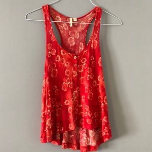 Red with White Flowers Razorback Tank Top